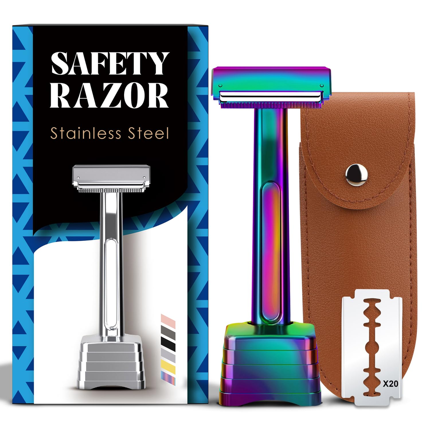 Stainless Steel Razor, 2-layer Single Edge Razor 3.0, Rainbow