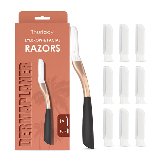 Dermaplane Razor, Metal with Silicone, 1 Handle and 10 Blades, Rose Gold