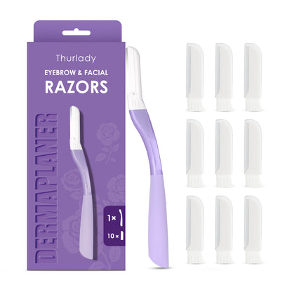 Dermaplane Razor, Metal with Silicone, 1 Handle and 10 Blades, Purple