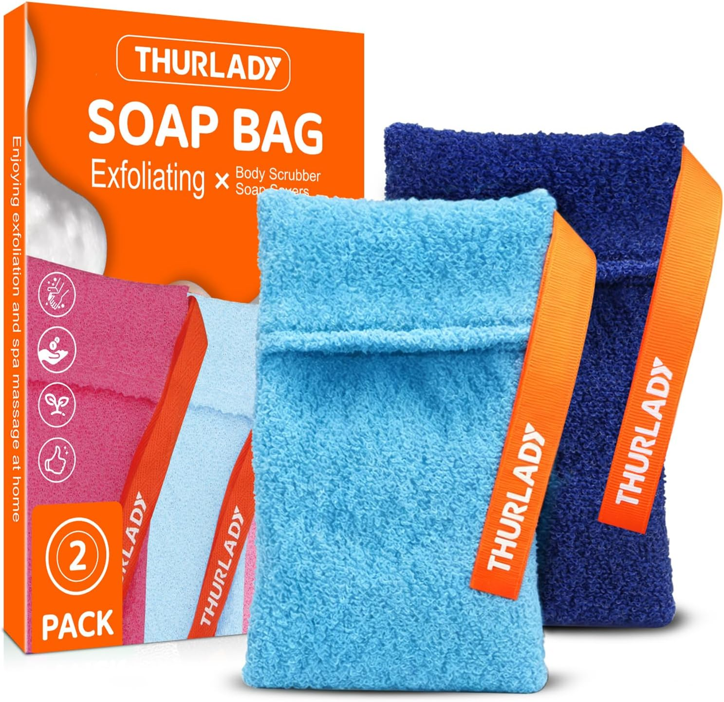 Exfoliating Soap Saver Bags for Deep Cleansing, 2 Pack, Navy & Blue