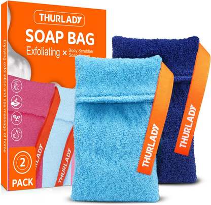 Exfoliating Soap Saver Bags for Deep Cleansing, 2 Pack, Navy & Blue