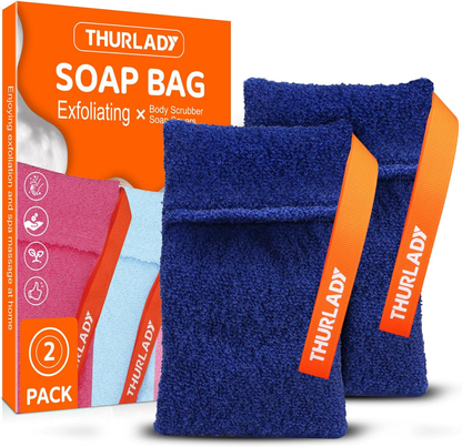 Exfoliating Soap Saver Bags for Deep Cleansing, 2 Pack, Navy