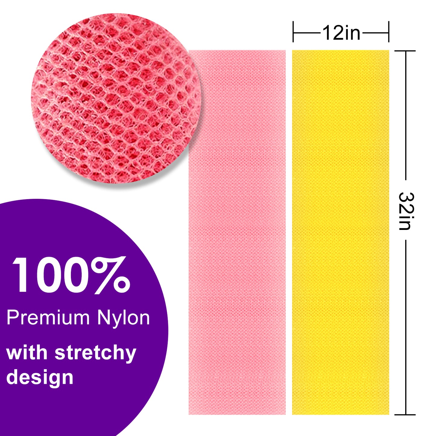African Bath Sponge, Exfoliating Body Back Scrubber for All Skin Types, Yellow & Pink