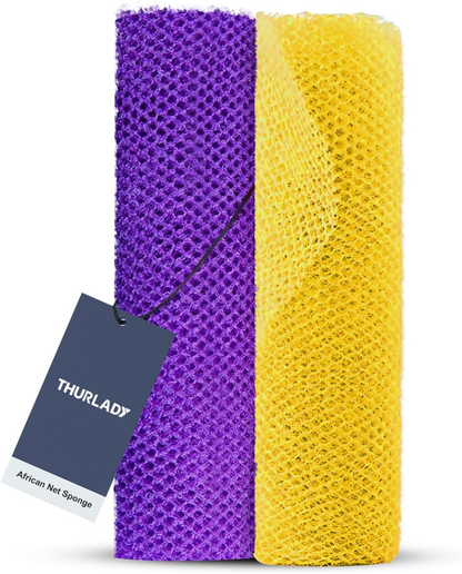 African Bath Sponge, Exfoliating Body Back Scrubber for All Skin Types, Yellow & Purple