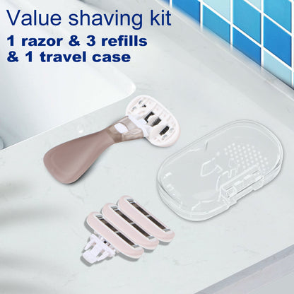 Coffee Brown Travel Razors for Women - 1 Razor with Case and 3 Refills