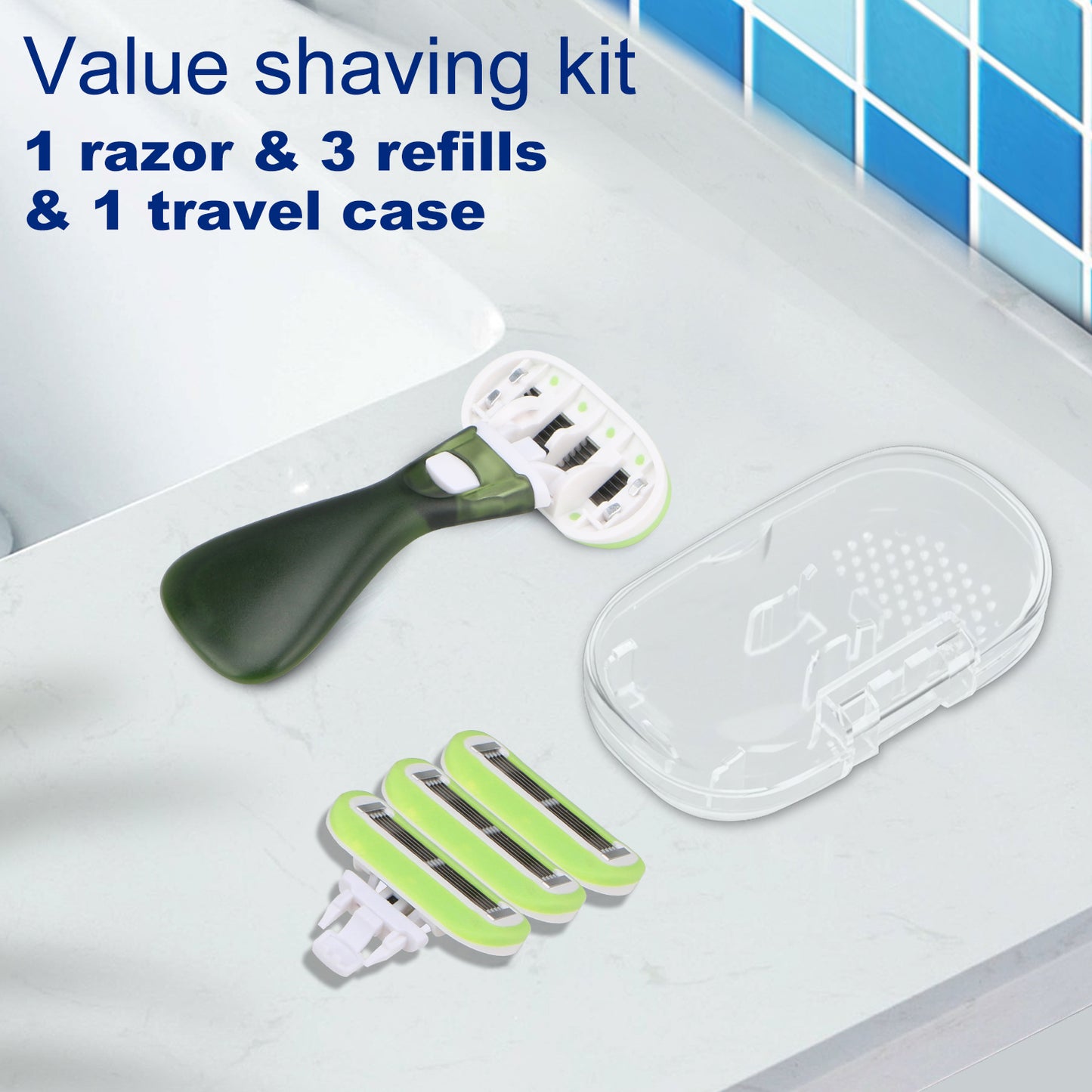 Avocado Green Travel Razors for Women - 1 Razor with Case and 3 Refills