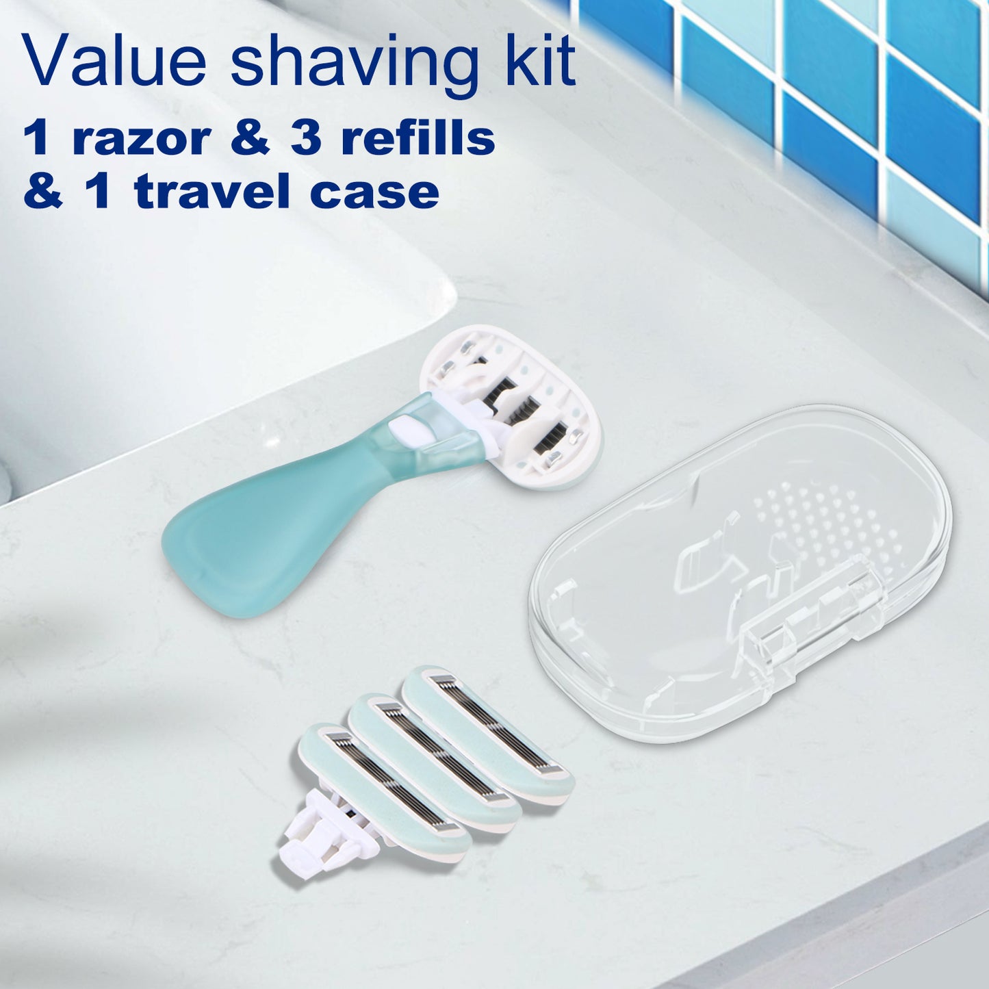 Ocean Blue Travel Razors for Women - 1 Razor with Case and 3 Refills