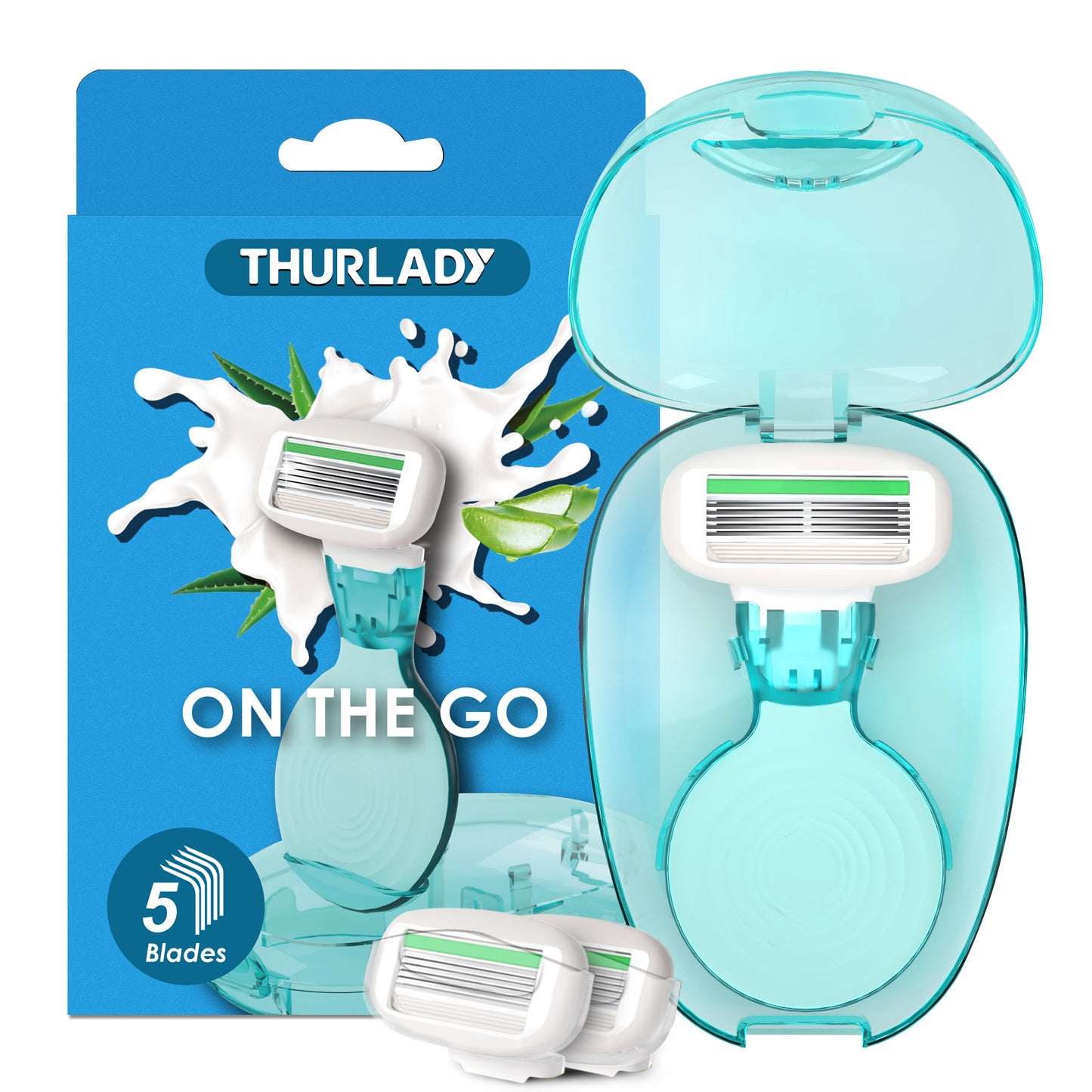 Travel Razors for Women, 1 Mini Razor Handle with 3 Cartridges and 1 Case (Ocean Blue)