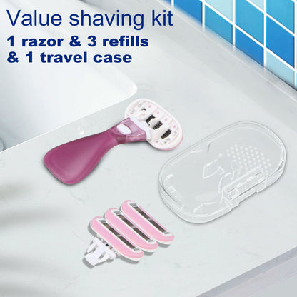 Lavender Purple Travel Razors for Women - 1 Razor with Case and 3 Refills