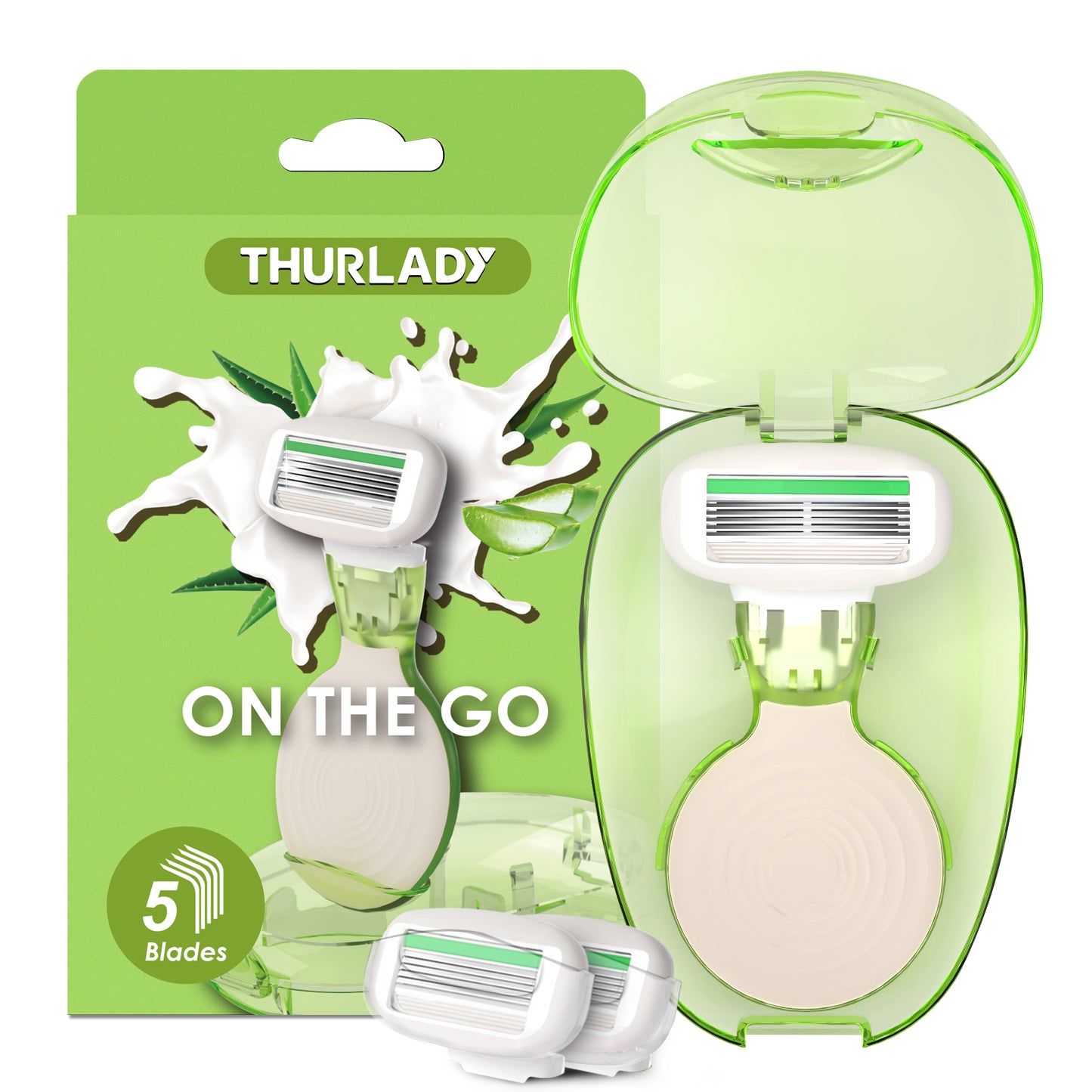 Travel Razors for Women, 1 Mini Razor Handle with 3 Cartridges and 1 Case (Grass Green)