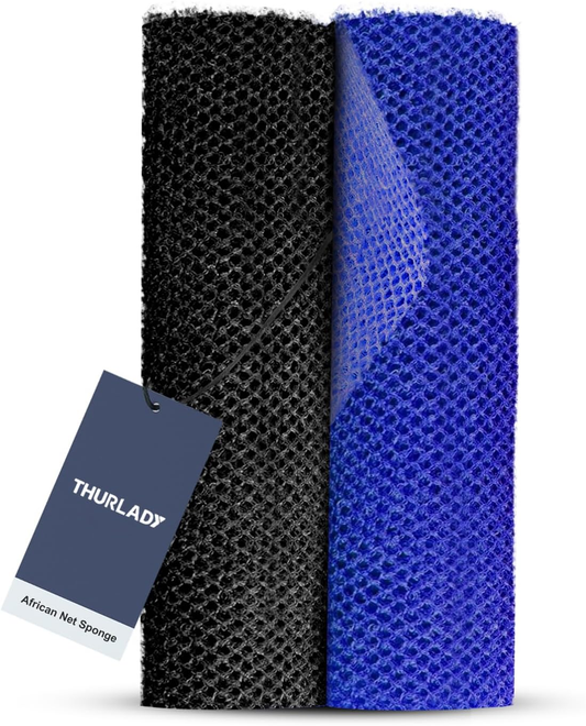 African Bath Sponge, Exfoliating Body Back Scrubber for All Skin Types, Blue & Black