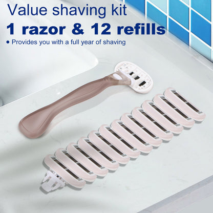 Coffee Brown Basic 5-blade Razors for Women - 1 Razor with 12 Refills