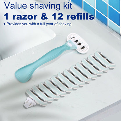 Ocean Blue Basic 5-blade Razors for Women - 1 Razor with 12 Refills