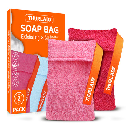 Exfoliating Soap Saver Bags for Deep Cleansing, 2 Pack, Pink & Rose