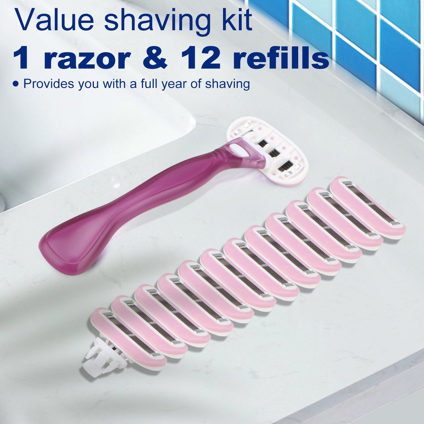 Lavender Purple Basic 5-blade Razors for Women - 1 Razor with 12 Refills