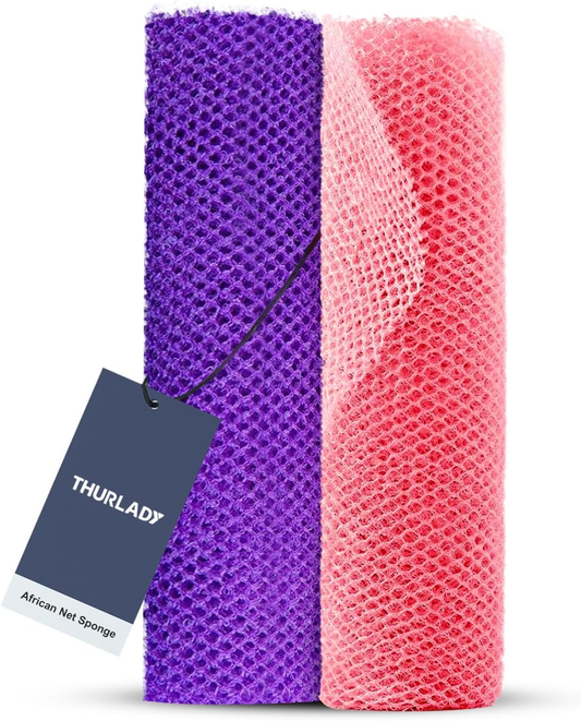 African Bath Sponge, Exfoliating Body Back Scrubber for All Skin Types, Pink & Purple