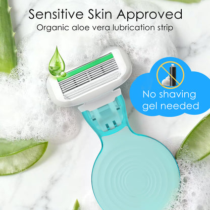 Travel Razors for Women, 1 Mini Razor Handle with 3 Cartridges and 1 Case (Ocean Blue)