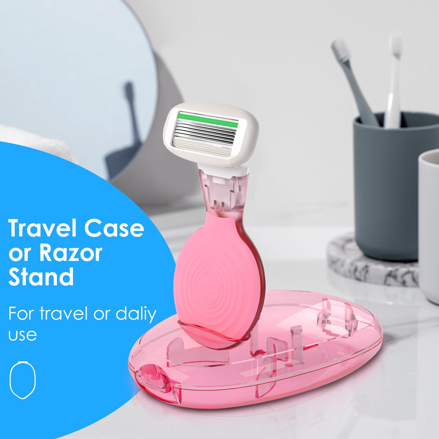 Travel Razors for Women, 1 Mini Razor Handle with 3 Cartridges and 1 Case (Cherry Pink)