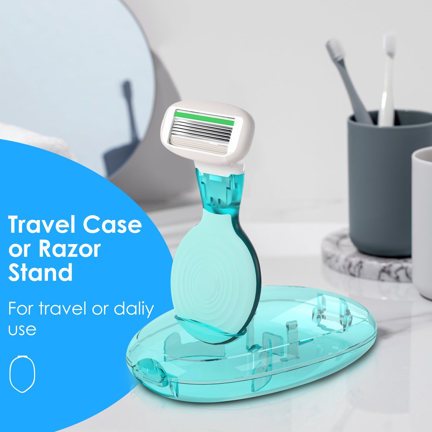 Travel Razors for Women, 1 Mini Razor Handle with 3 Cartridges and 1 Case (Ocean Blue)