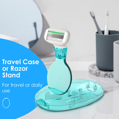 Travel Razors for Women, 1 Mini Razor Handle with 3 Cartridges and 1 Case (Ocean Blue)