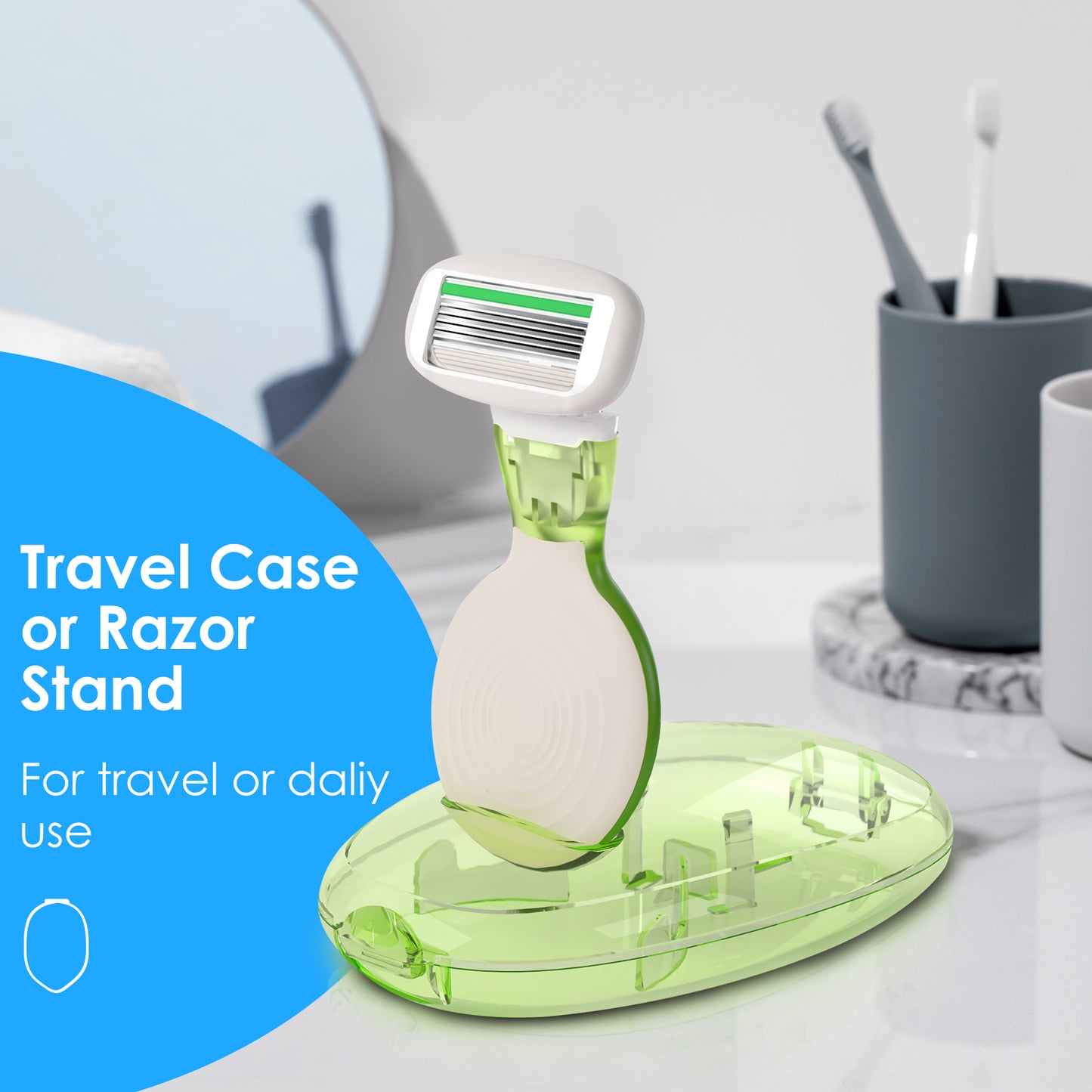 Travel Razors for Women, 1 Mini Razor Handle with 3 Cartridges and 1 Case (Grass Green)