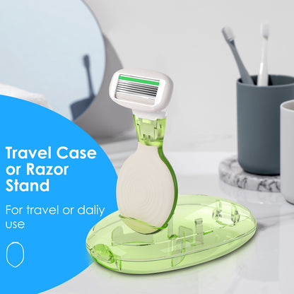 Travel Razors for Women, 1 Mini Razor Handle with 3 Cartridges and 1 Case (Grass Green)