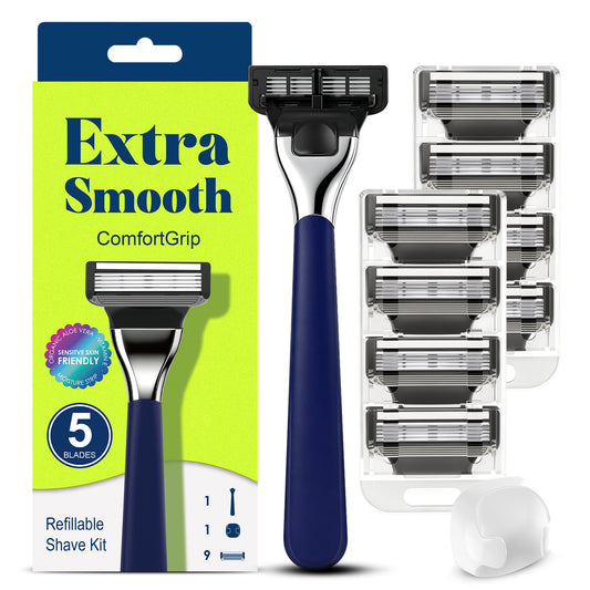 5-Blade Basic Razors for Women and Men, 1 Razor Handle, 9 Razor Cartridges & Shower Hook