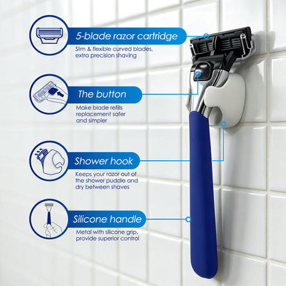 5-Blade Basic Razors for Women and Men, 1 Razor Handle, 9 Razor Cartridges & Shower Hook