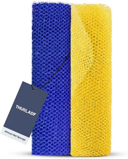 African Bath Sponge, Exfoliating Body Back Scrubber for All Skin Types, Blue & Yellow