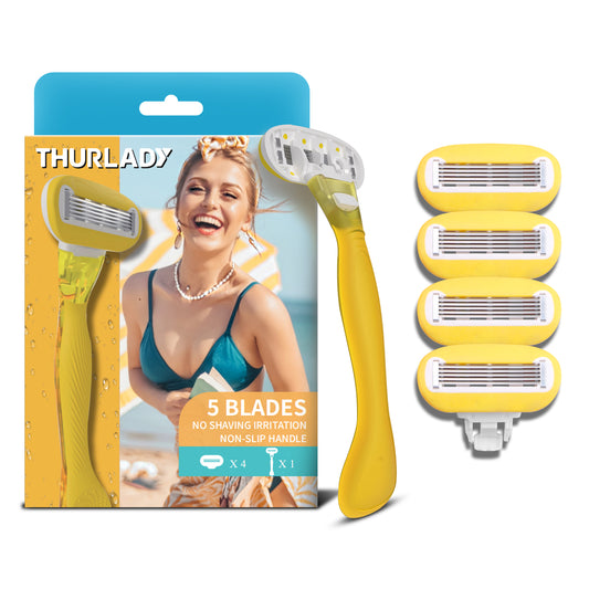 Lemon Yellow Basic 5-blade Razors for Women - 1 Razor with 4 Refills