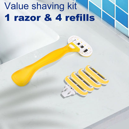 Lemon Yellow Basic 5-blade Razors for Women - 1 Razor with 4 Refills