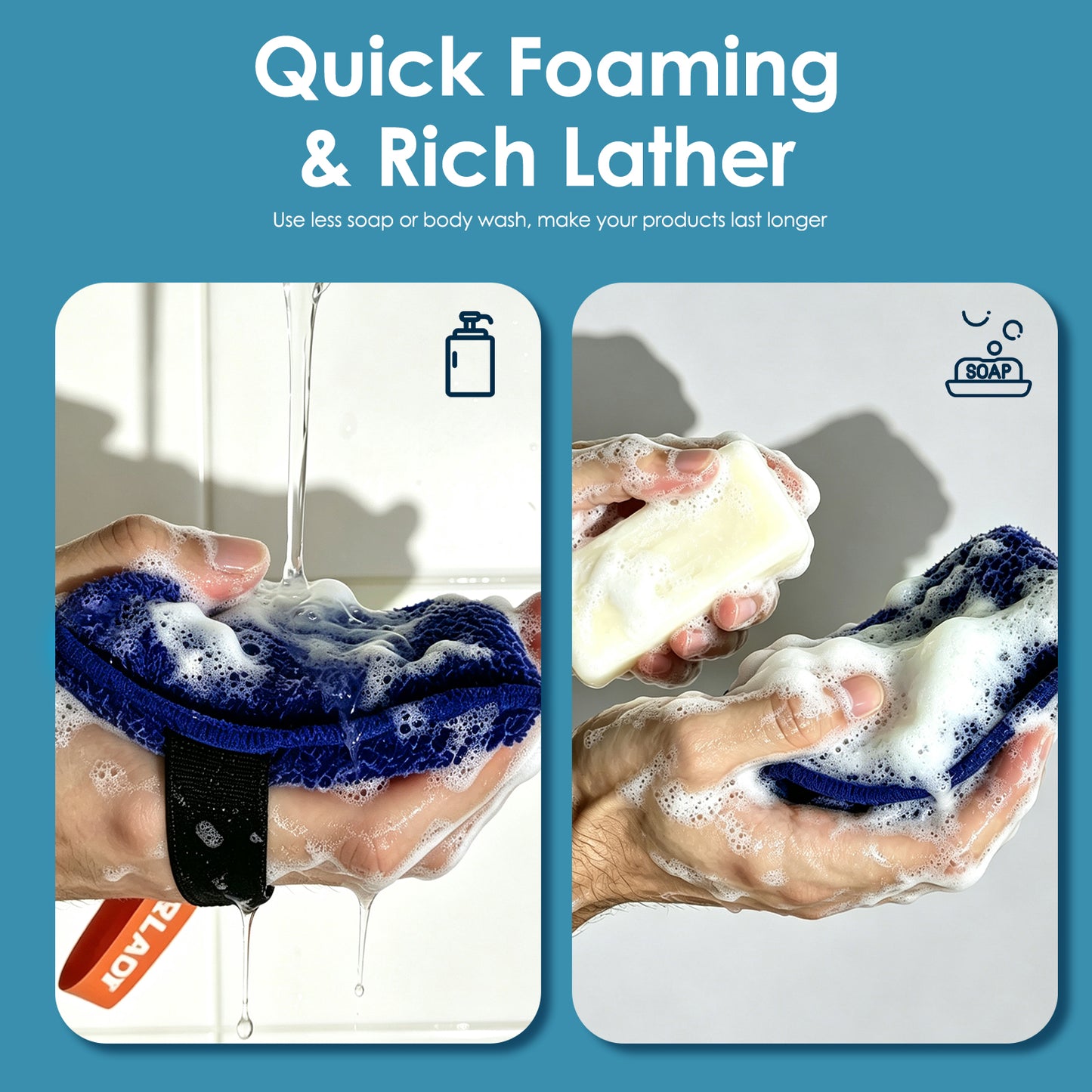 Exfoliating Body Scrubber, Rough Body Scrubber Exfoliator, 2 Pack, Blue & Navy