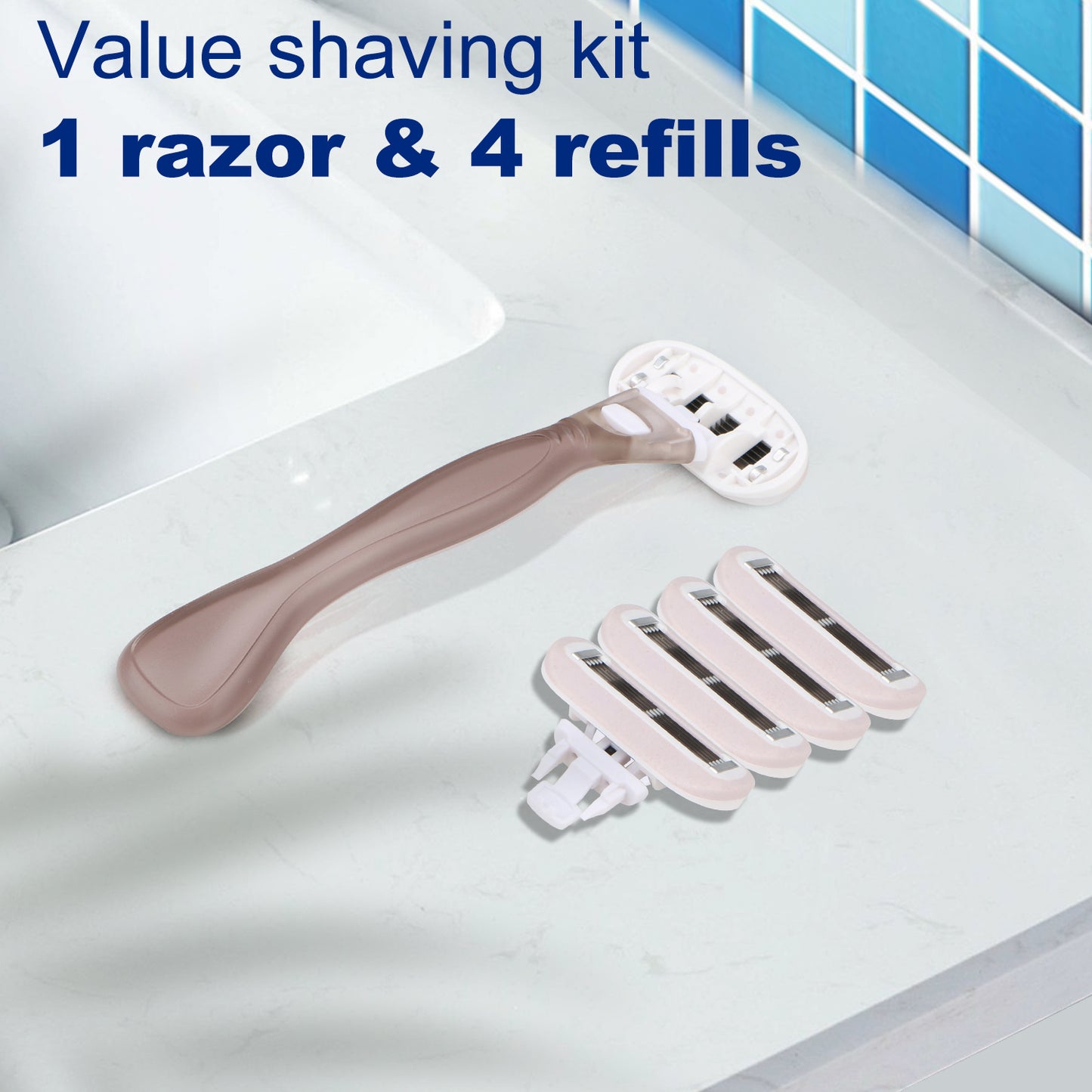 Coffee Brown Basic 5-blade Razors for Women - 1 Razor with 4 Refills