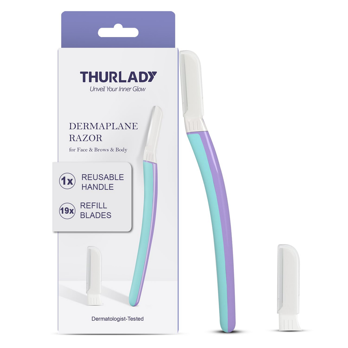 Dermaplane Razor for Women Face (Wisteria, 1 Razor & 18 Blade Refills)