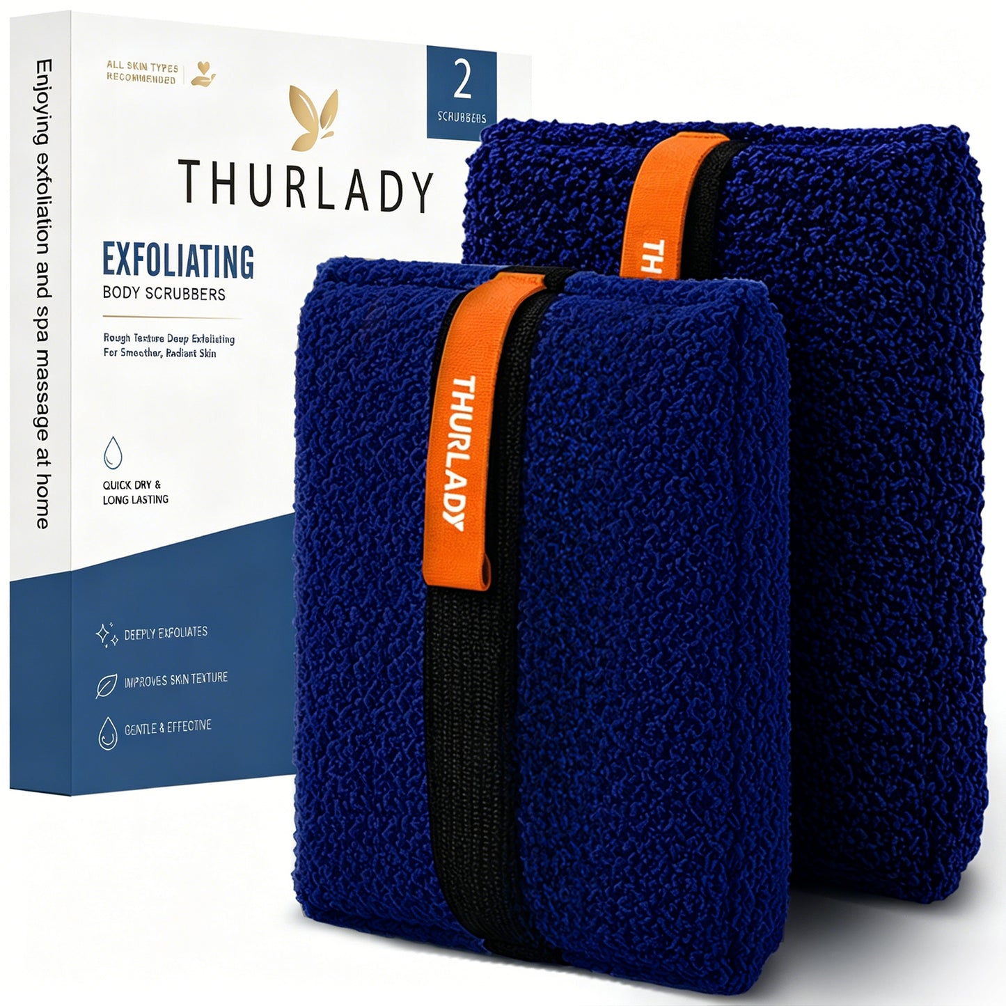 Exfoliating Body Scrubber, Rough Body Scrubber Exfoliator, 2 Pack, Navy