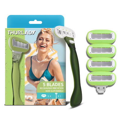 Avocado Green Basic 5-blade Razors for Women - 1 Razor with 4 Refills