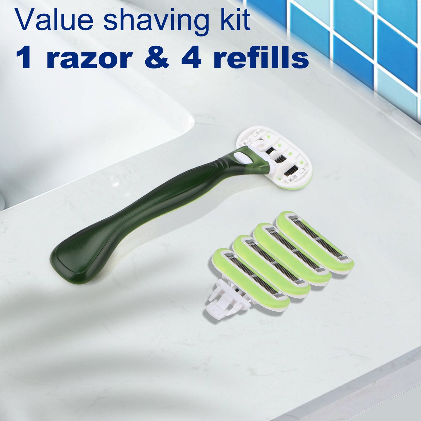 Avocado Green Basic 5-blade Razors for Women - 1 Razor with 4 Refills